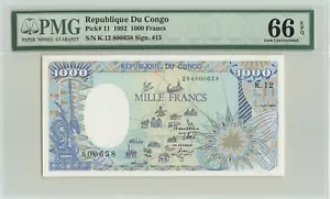 CONGO Republic 1000 Francs 1992, P-11, Scarce Type Note, PMG 66 EPQ Gem UNC - Picture 1 of 2