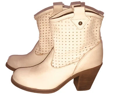 Hawk x Dilberi Greece Booties Women’s 10.5 Ivory Perforated Leather Western Boho - Image 1 of 4