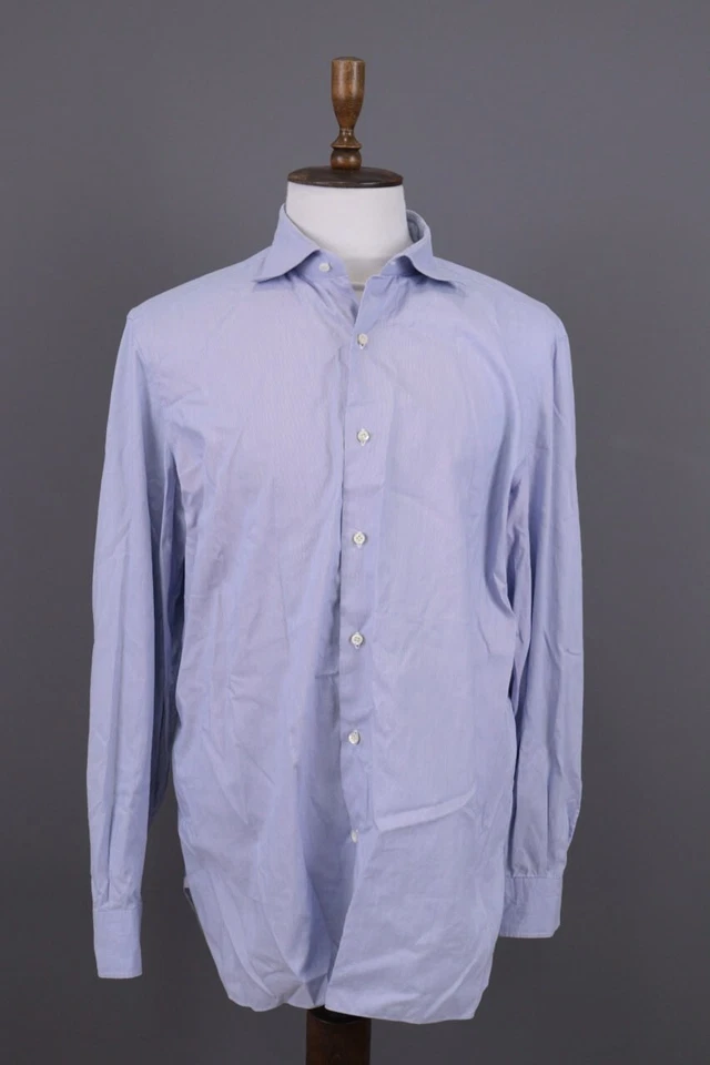 Isaia Napoli Blue Pinstripe Long Sleeve Button Dress Shirt Size 44 - Image 1 of 4