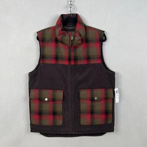 Pendleton Black Hills Pato Plumón Lana Pana Chaleco Cuadros Mediano Nuevo con Etiquetas Rojo Oliva - Imagen 1 de 11