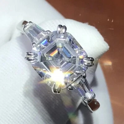 Solid 14K White Gold 3 Carat Asscher Cut Moissanite Solitaire Engagement Ring - Image 1 of 4