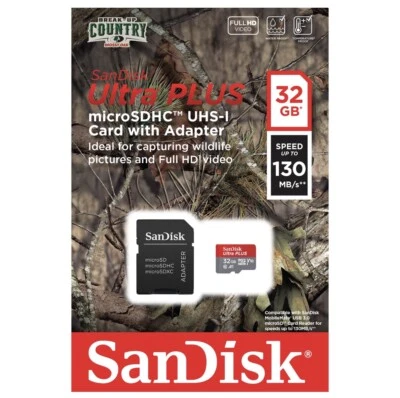 Sandisk Ultra Plus 32 GB 130 MB/s Memory SD Card Game Camera - Image 1 of 4