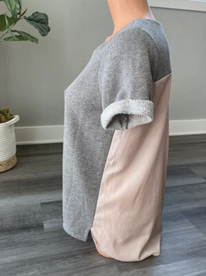 Blusa American Eagle Gris Rosa S Manga Corta Tejido Pullover Top Dorado Foto 1 de 4