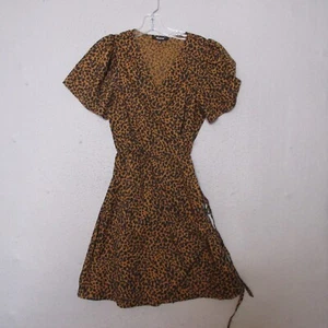Madewell Wrap Dress Women Medium Leopard Animal Flutter Sleeve Mini Adjustable - Picture 1 of 11