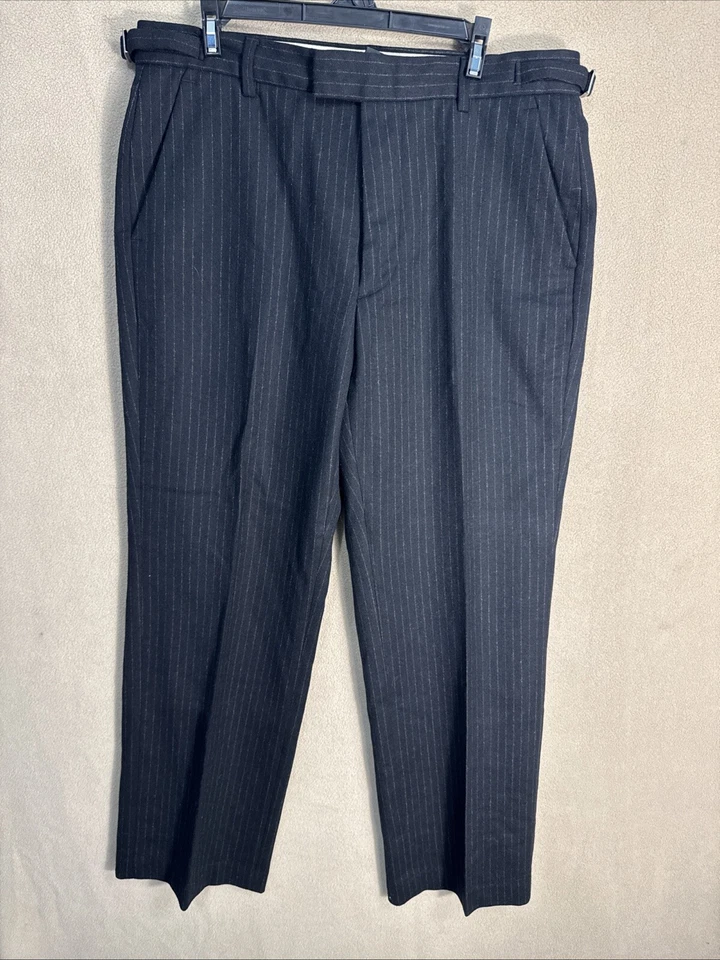 Men's Banana Republic FF Black Pants Side Adjuster 35x31 tag 34/32 Striped - Image 1 of 4