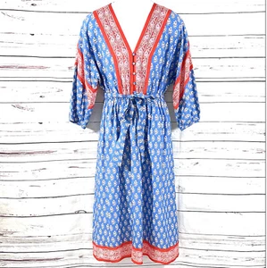 J. Crew Dress Women’s Small Blue V-Neck Cover Up Classic Block Print Beachwear - Picture 1 of 11