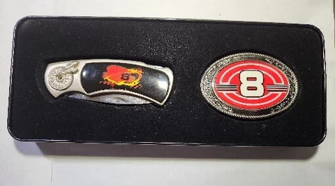 Dale Earnhardt Jr #8 Pocket Knife - Belt Buckle Set In Commemorative Box Cover