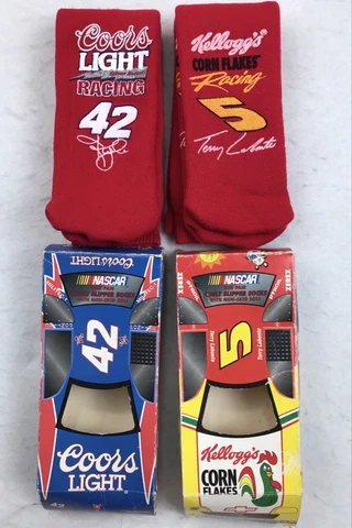 Lot of 2 NOS vtg 1995 NASCAR Kyle Petty #42 Terry Labonte #5 Adult Slipper Socks Cover