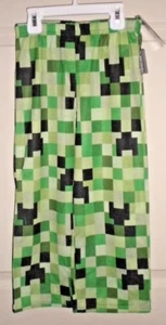 NWT  MINECRAFT LONG SLEEP PANTS SZ S (4/5)  GREENS & BLACK CHECKS FLAME RESIST - Picture 1 of 2