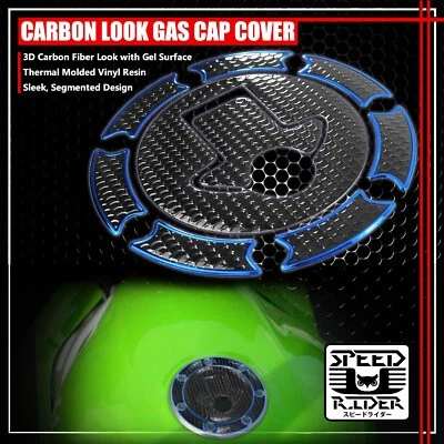 CUBIERTA TAPA COMBUSTIBLE TANQUE GASOLINA NINJA 500/ZX-6R/7R/9R-11R PERFORADO NEGRO Y CROMO AZUL Foto 1 de 4