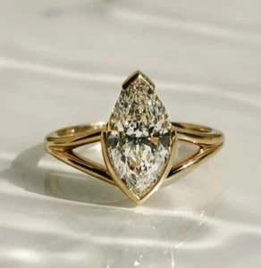 Anillo de compromiso solitario de medio bisel de moissanita corte marquesa caña dividida boda - Imagen 1 de 3