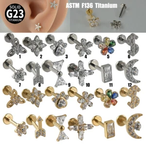 2PCS Titanium Flat Back Lip Stud Tragus Helix Cartilage Crystal Flower Earrings - Picture 1 of 29