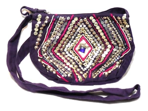 TU - Purple Cotton Pale Gold/Silver Sequin & Glass Beaded Hand Bag/Shoulder Bag - Picture 1 of 13