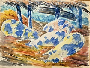 Frank Leonard Allen Mid Century Modern Pastel Massachusetts Art Sleeping Pigs!!! - Picture 1 of 6