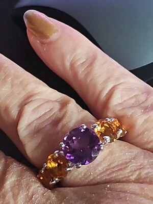 Colleen Lopez Silver 925 African Amethyst & Madeira Citrine Ring SIZE 8 NWOT  - Image 1 of 4