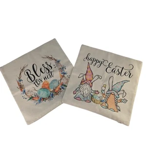 Set of 2 Easter Holiday Gnome Eggs 15 3/4 x 15 3/4 Sqaure Pillow Cases - Picture 1 of 5