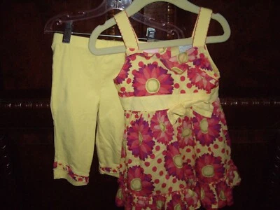 T21  EUC Girl Size 2T Kids Headquarters 2pc Outfit Summer Dress Capris Leggings - Изображение 1 из 4