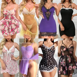 Women's V Neck Mini Dress Sexy Lingerie Bodysuit Babydoll Sleepwear Nightgown US - Picture 1 of 319