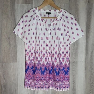 Talbots Damen Medium Bluse Blumen Kurzarm leicht geometrische Knöpfe - Bild 1 von 9
