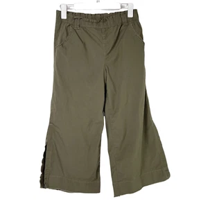 Democracy Green Elastic Waist Cropped Wide Led Side Slit Mid Rise Pants Size 2 - Picture 1 of 10