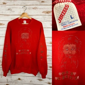 Vintage JERZEES Puff Paint Dot Santa Claus LARGE Ugly Christmas Sweater USA - Picture 1 of 6