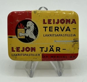 Vintage Lejon Tjär (Lion Tar) Licorice Tin Finland Leijona Terva Candy Empty - Picture 1 of 3