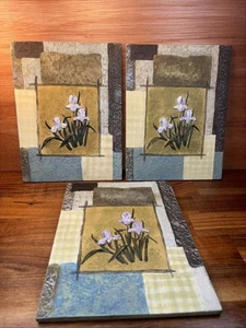 Contemporary Garden Decorative Plaques Set Of 3 Lilac Colored Iris 8.25” X 6.25” - Picture 1 of 7