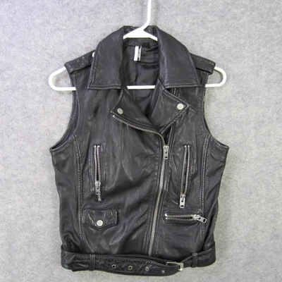 Topshop Moto Chaleco Motociclista Mujer 4 Negro Imitación Cuero Cremallera Bolsillos Cinturón Punk Moto Foto 1 de 4
