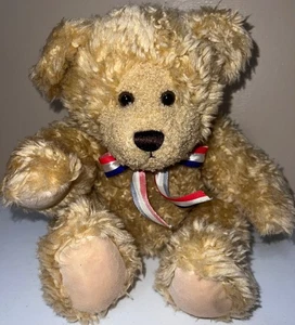 Peluche orsacchiotto con nastro rosso bianco blu morbida pelliccia marrone 12 pollici - Foto 1 di 5