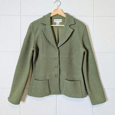 Vintage 80s Bloomingdale's 100% Wool Boucle Green Blazer Cardigan Jacket Size 8 - Image 1 of 4