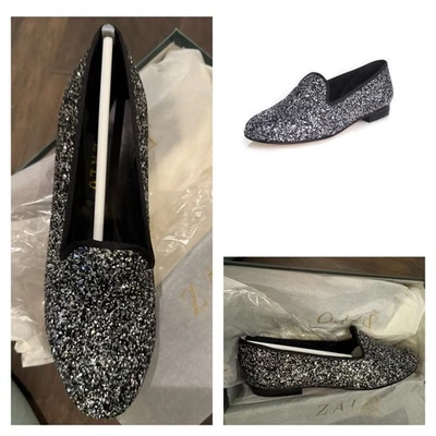 Mocasines Metálicos Zalo Gentry Planos Oxford Peltre Brillo Negro Plata Tweed España Foto 1 de 4