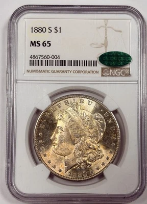 1880-S $1 Morgan Dollar NGC CAC MS65 - Gold Toned Obverse - Stunning Luster - Image 1 of 4