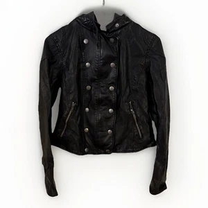 Free People | New Dawn Vegan Leather Moto Jacket Coat Grunge Biker Black Small - Picture 1 of 11