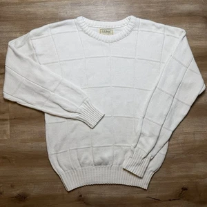 Vintage LL Bean Pullover Herren Medium weiß Fensterscheibe Grobstrick Fischer USA - Bild 1 von 9