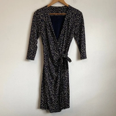 Ann Taylor Women's Navy and White Wrap Dress Petite Small - Image 1 of 4