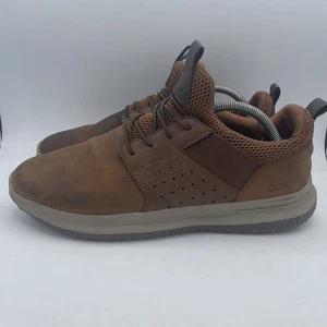 Skechers Men’s Casual Sneakers SN 65870 Brown Leather Lace Up Shoes Size 10 - Picture 1 of 11