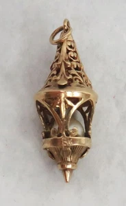 VINTAGE 9K GOLD ANTIKE LATERNE PERLE CHARM / ANHÄNGER - Bild 1 von 3