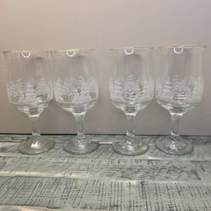 Libbey Arby’s Winter Snow Scene Trees Frosted Wine Glasses Christmas Set Of 4 - Picture 1 of 8
