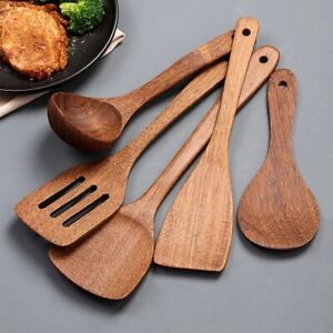 Long handled Wooden Turner Spatula & Spoon  NonStick Kitchen for Cooking