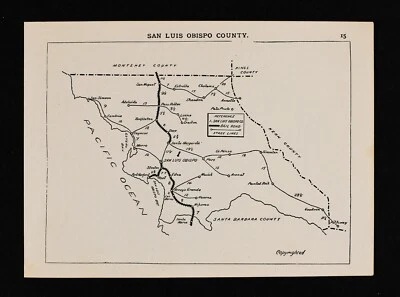 c 1894 Stagecoach Map California San Luis Obispo County Moro Bay San Miguel  RR - Image 1 of 2