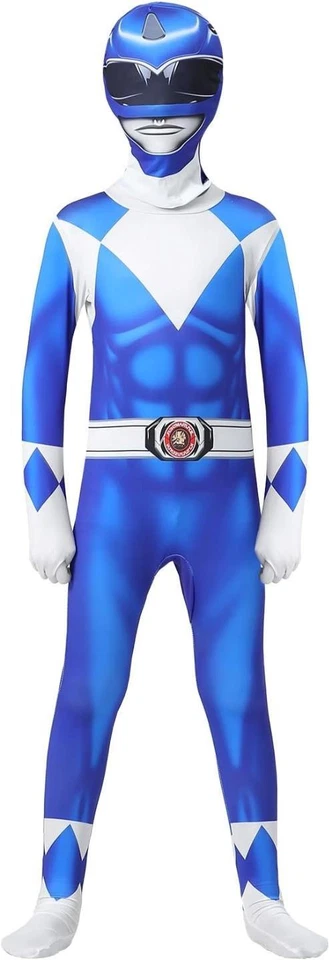 BLUE RANGERS ALL IN ONE MORPHSUIT & MASK FANCY DRESS COSTUME 150CM SUPERHERO - Image 1 of 1