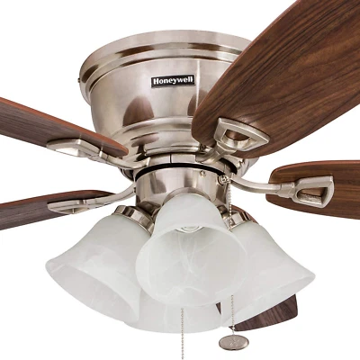 2 Hang Hugger Ceiling Fan 52in Dimmable LED White Swirled Marble Brushed Nickel - Image 1 of 4