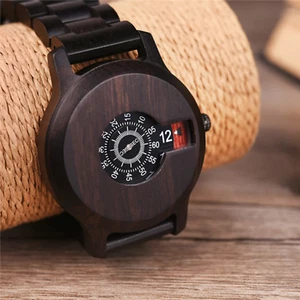 Weird Wood Watch Mens Big Fat Cool Black Face Unique Dial - Picture 1 of 12