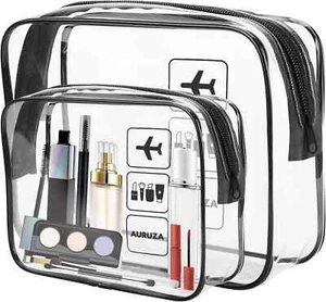 2Pcs TSA Approved Toiletry Bag Clear Makeup Bag Travel Cosmetic Bag & Zipper,Cle - Picture 1 of 7