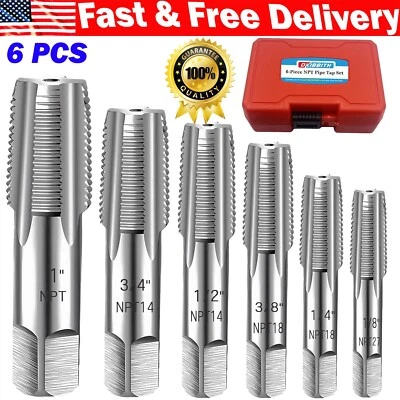 6 Pcs NPT Pipe Tap Set Carbon Steel Hand Threading Plumbing Tap Kit 1",3/4",1/2" - Image 1 of 4