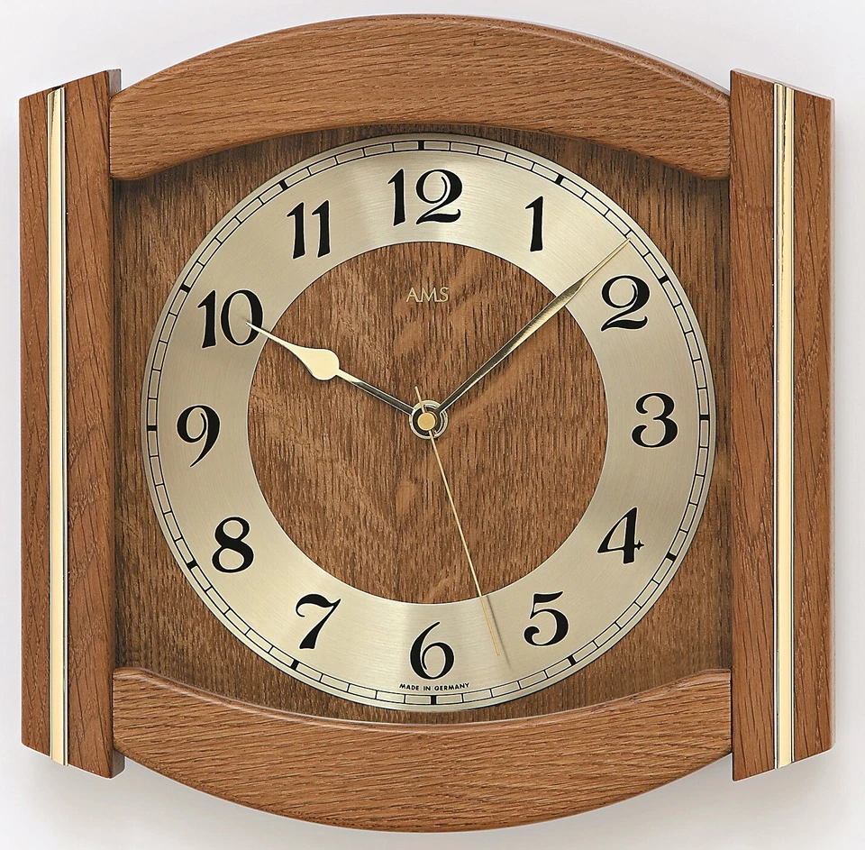 AMS -Funk-Wanduhr 27cm Eiche rustikal- 5822/4 Wanduhr mit batteriebetriebenem Qu - Bild 1 von 1