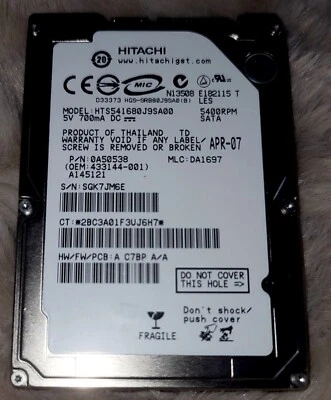 Hitachi Internal 5400RPM SATA DRIVE  - Image 1 of 3