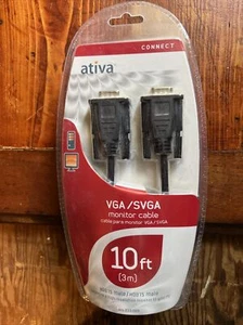Ativa VGA/SVGA Monitor Cable 6 Feet HDB 15 Male/ HDB Male Connect Monitor to PC - Picture 1 of 6