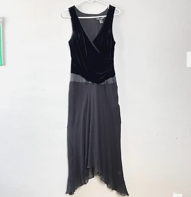 Vestido Johnathan Martin Studio Años 90 Terciopelo Gasa 10 Negro Sin Mangas Gótico Formal Foto 1 de 4