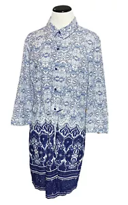 Lands End Womens Dress Blue Button Down Drawstring Collared Size M Cotton - Picture 1 of 9